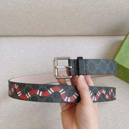 Gucci GG Supreme Belt With Kingsnake Print Black