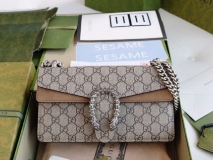 Gucci  GG Supreme Monogram Small Dionysus Shoulder Women's Bag Taupe