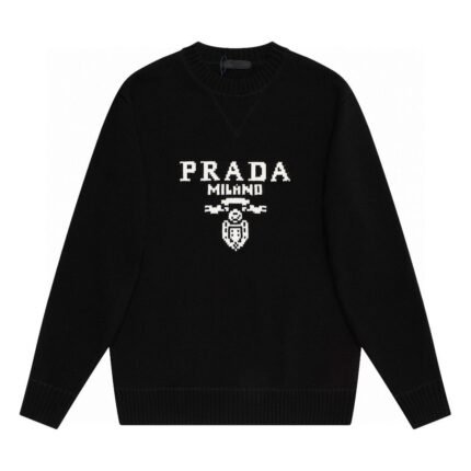 Prada Logo Intarsia Jumper Men's Pullover Black