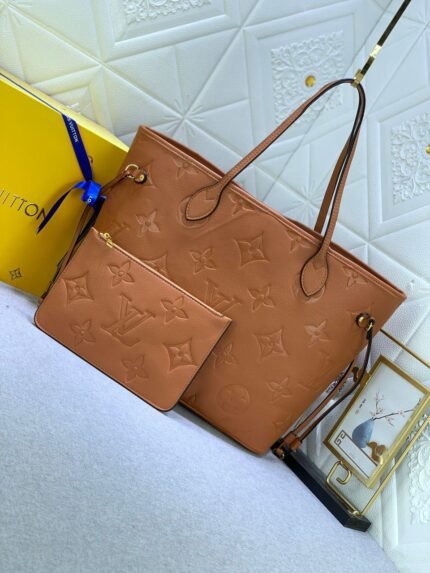 Louis Vuitton Neverfull MM Monogram Empreinte Leather Handbags Brown