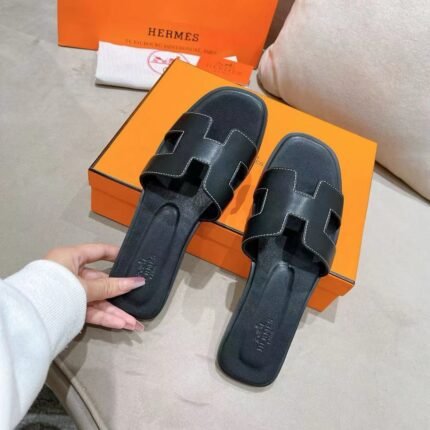 Hermes Oran Black Women's Slippers