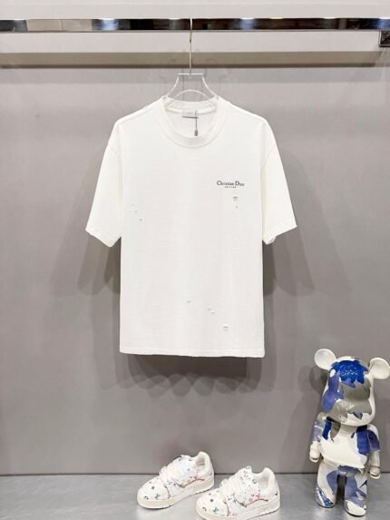 Christian Dior T-Shirt Embroidered Thick Cotton White