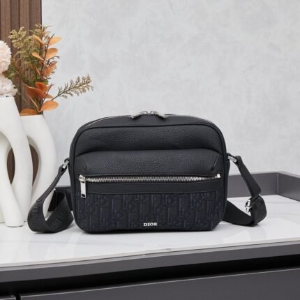 Christian Dior Saddle Pouch Oblique Jacquard Calf Body Bag Black
